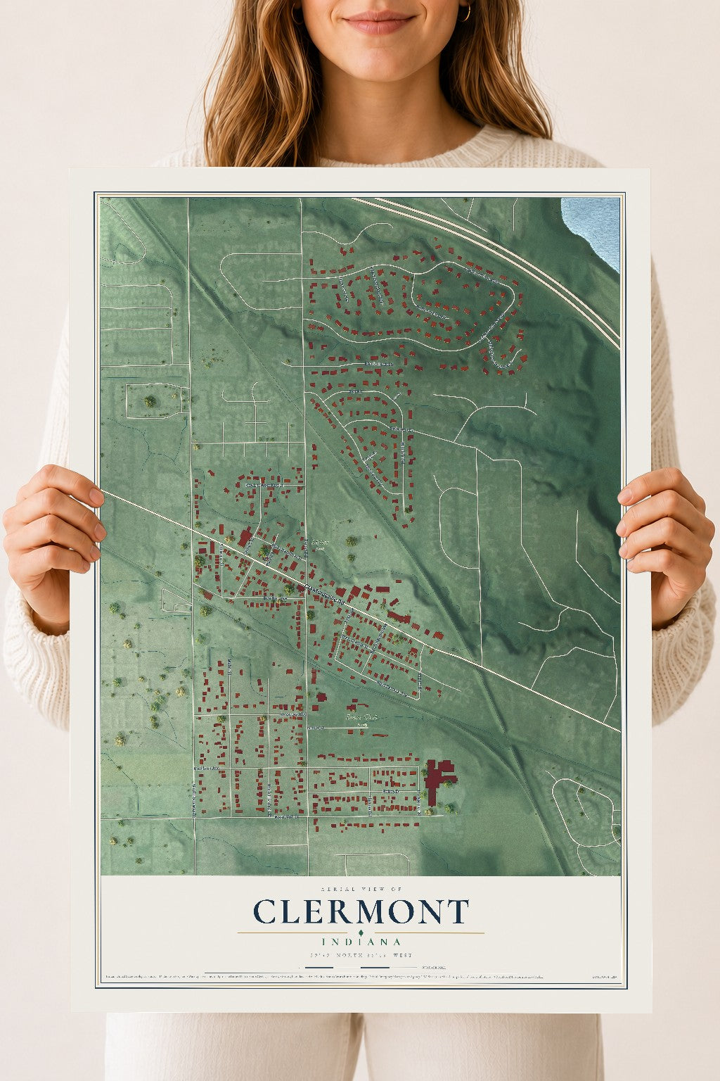 Map of Clermont, Indiana, 18 x 24 inch unframed archival matte print