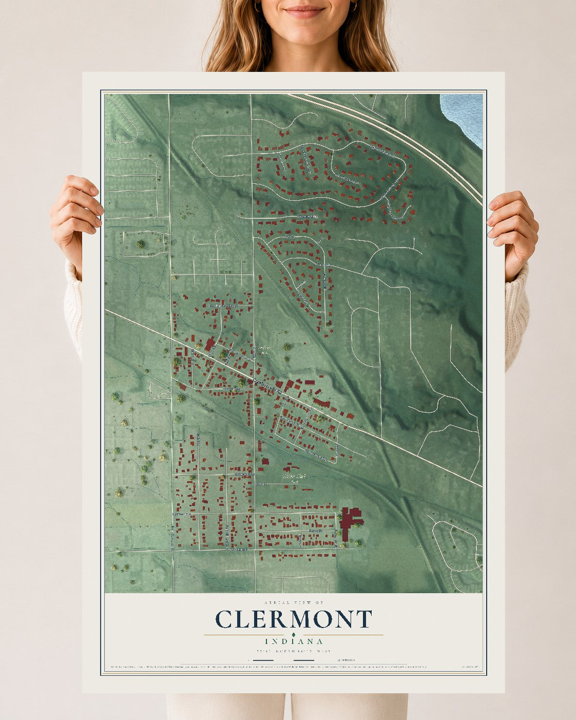 Map of Clermont, Indiana, 24 x 36 inch unframed archival matte print