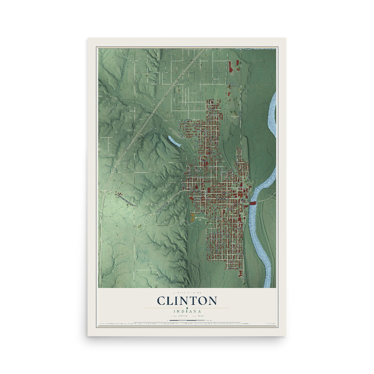 Map of Clinton, Indiana, 12 x 18 inch unframed archival matte print