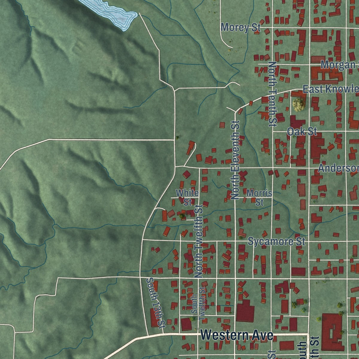 Second close-up of the map of Clinton, Indiana print showing more streets and buildings
