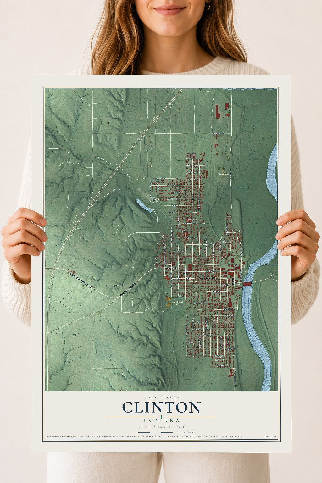 Map of Clinton, Indiana, 18 x 24 inch unframed archival matte print
