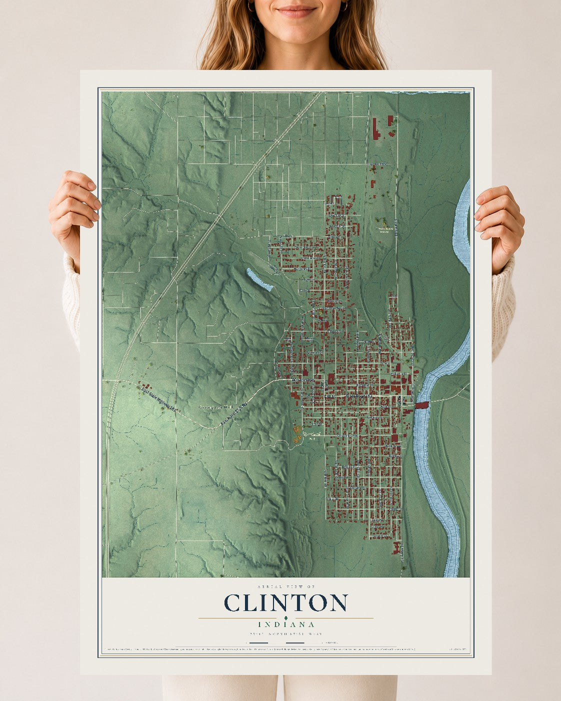 Map of Clinton, Indiana, 24 x 36 inch unframed archival matte print