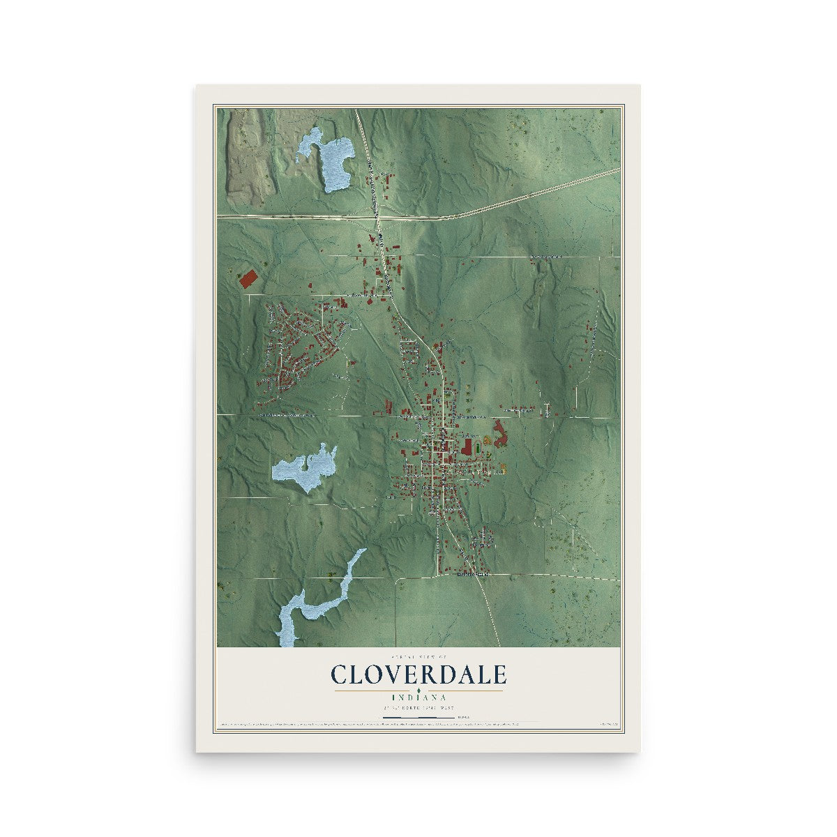 Map of Cloverdale, Indiana, 12 x 18 inch unframed archival matte print