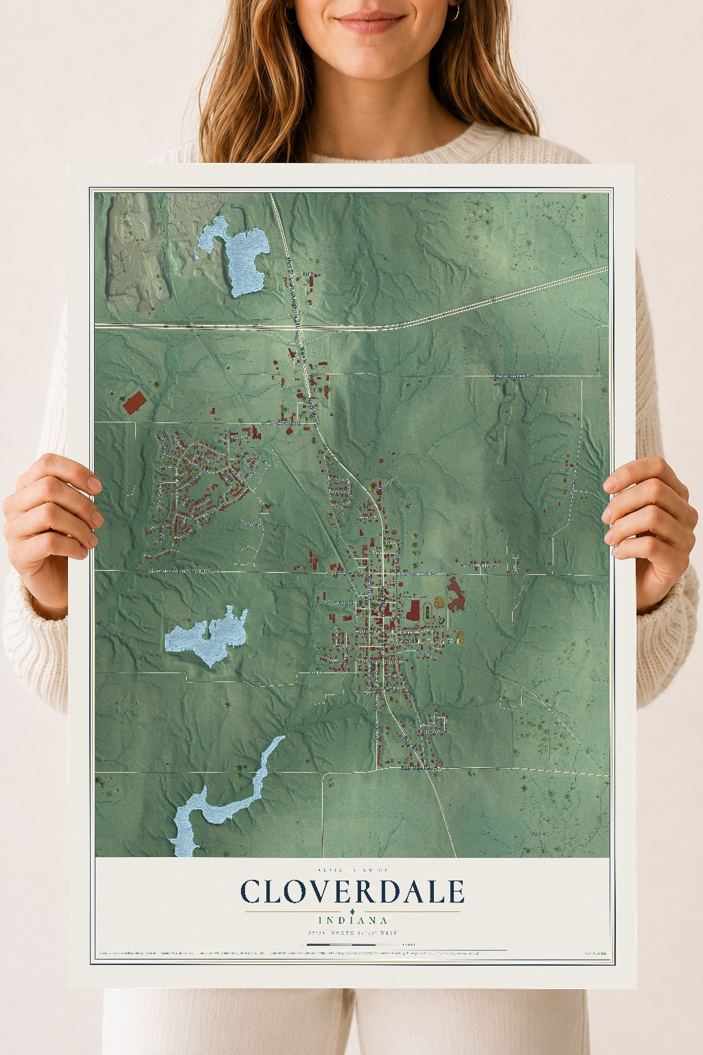 Map of Cloverdale, Indiana, 18 x 24 inch unframed archival matte print