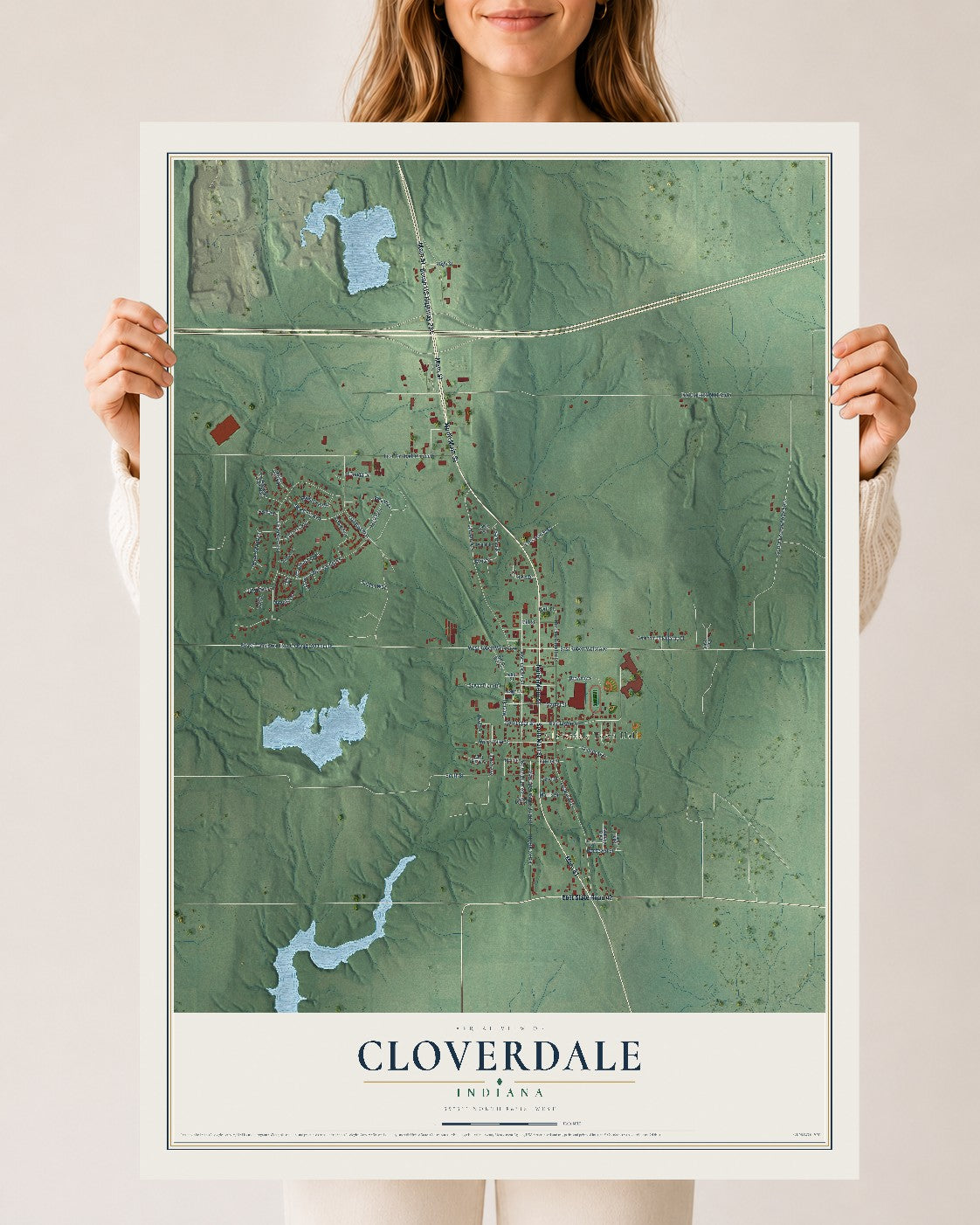 Map of Cloverdale, Indiana, 24 x 36 inch unframed archival matte print