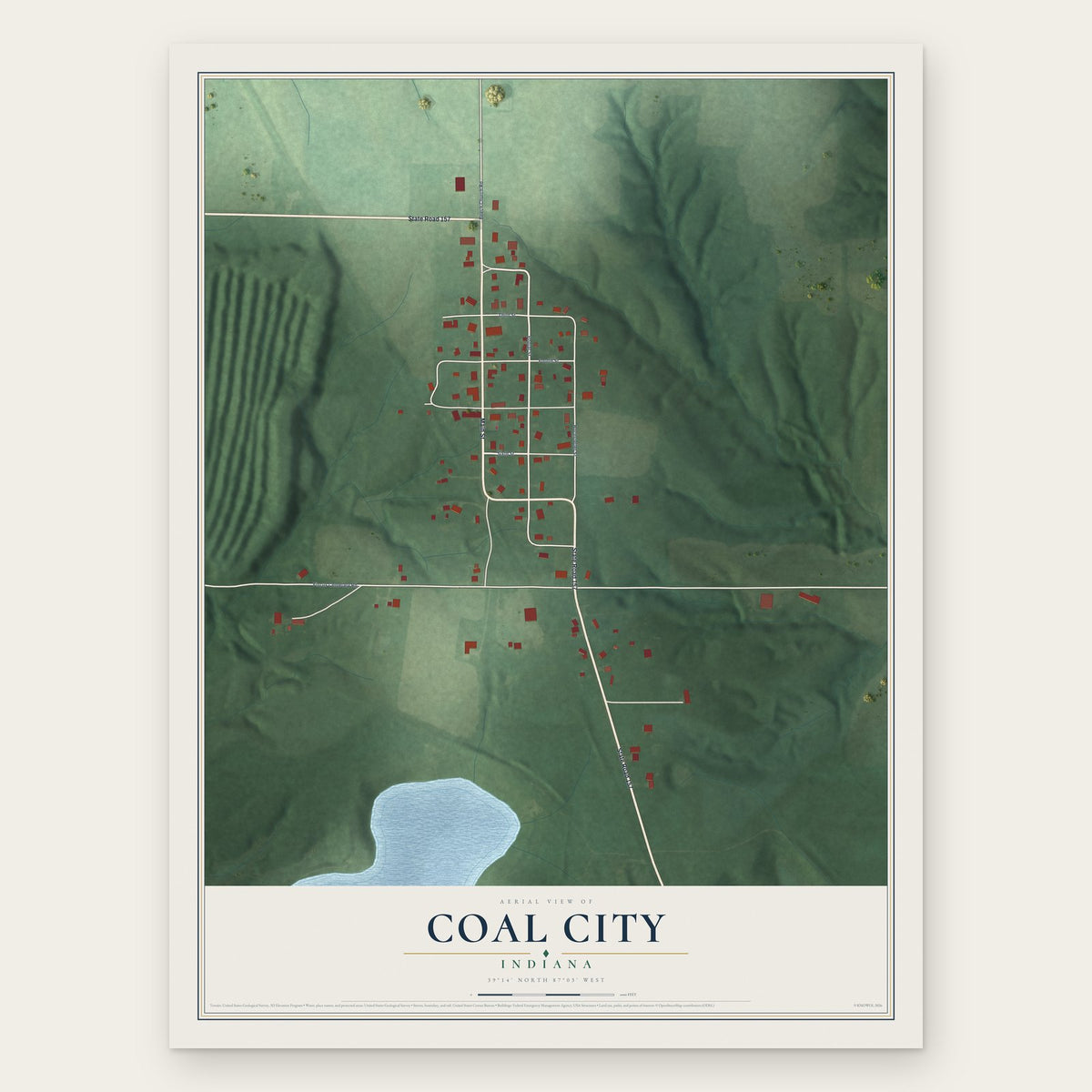 Coal City, Indiana map print, the full design