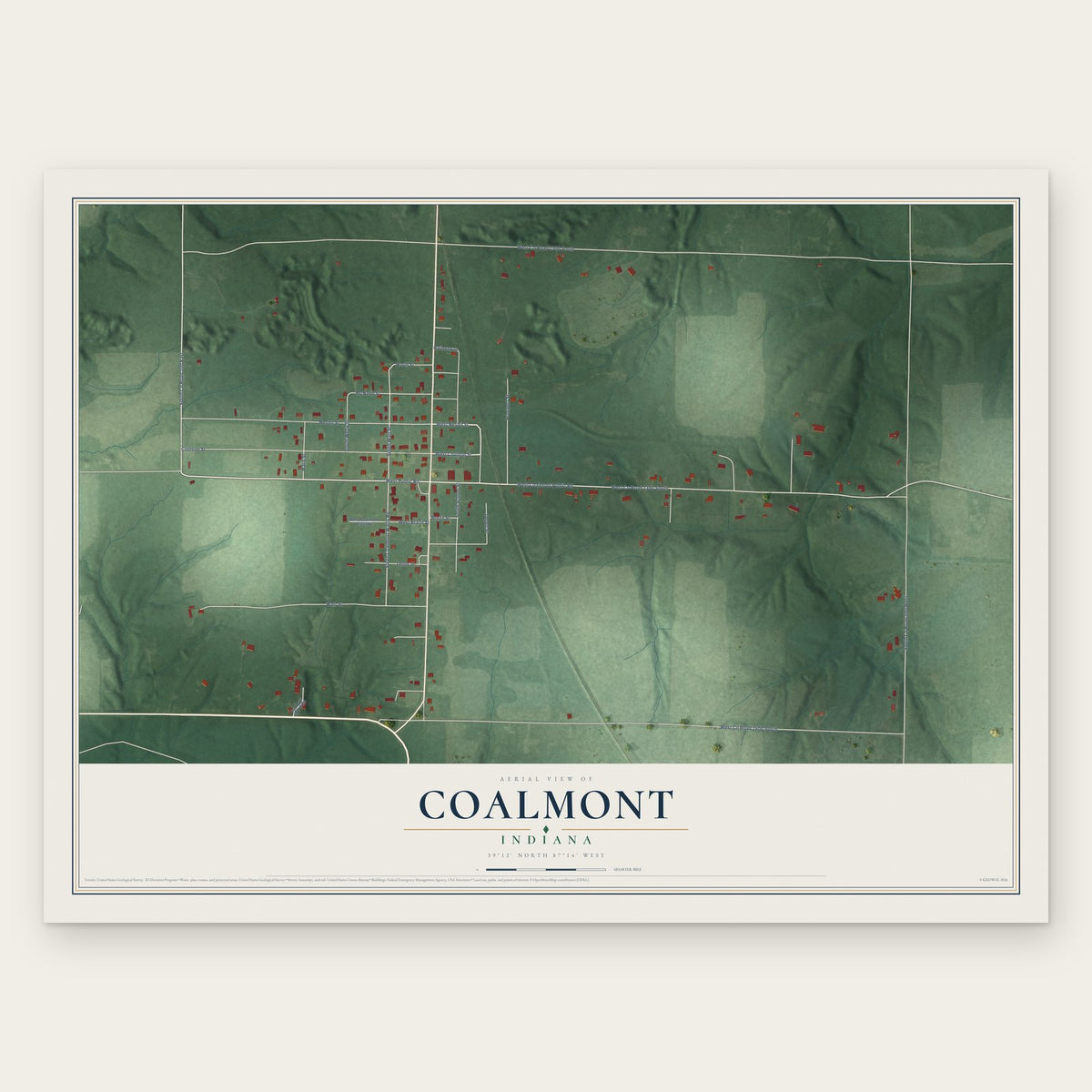Coalmont, Indiana map print, the full design