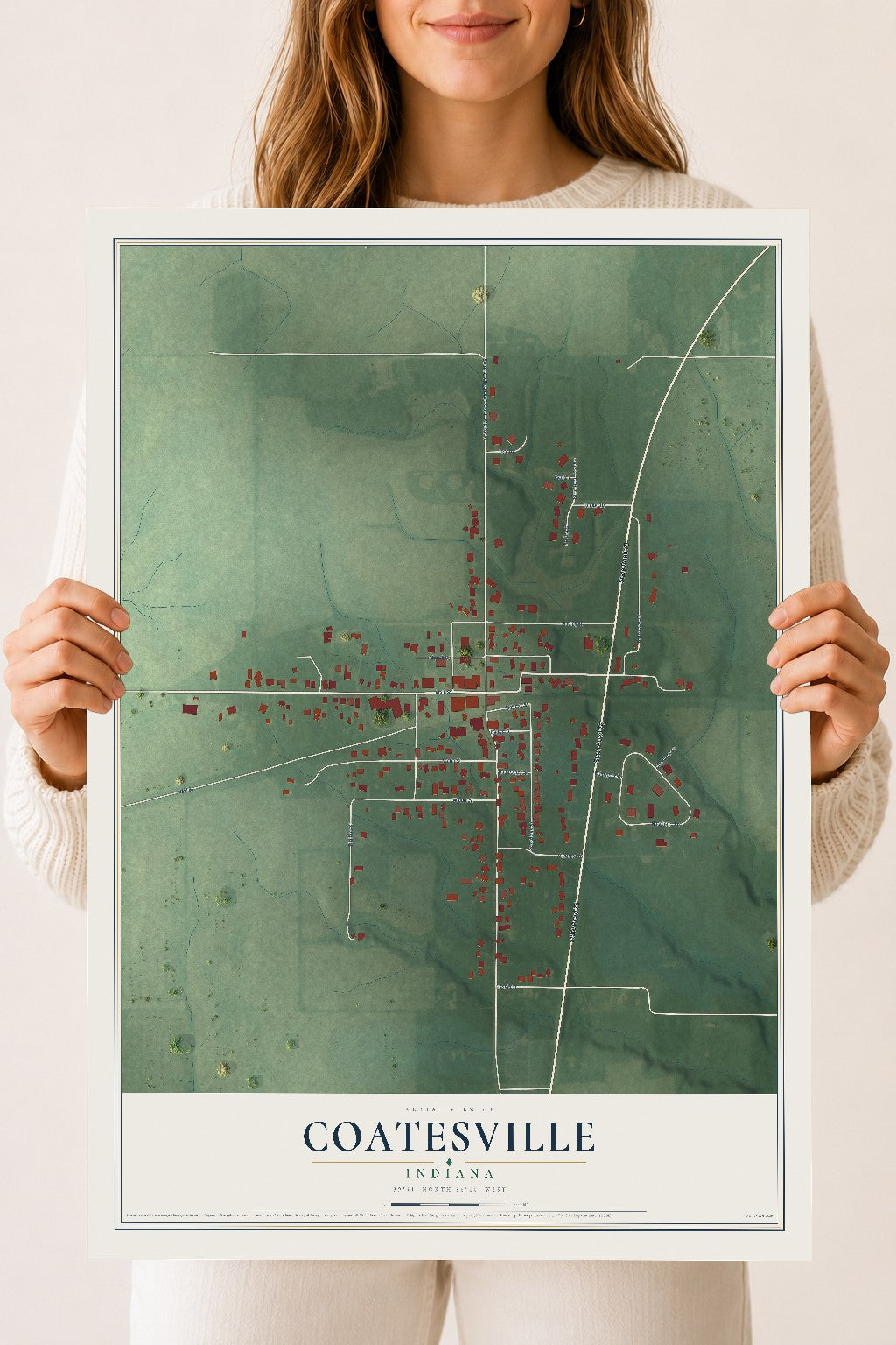 Map of Coatesville, Indiana, 18 x 24 inch unframed archival matte print