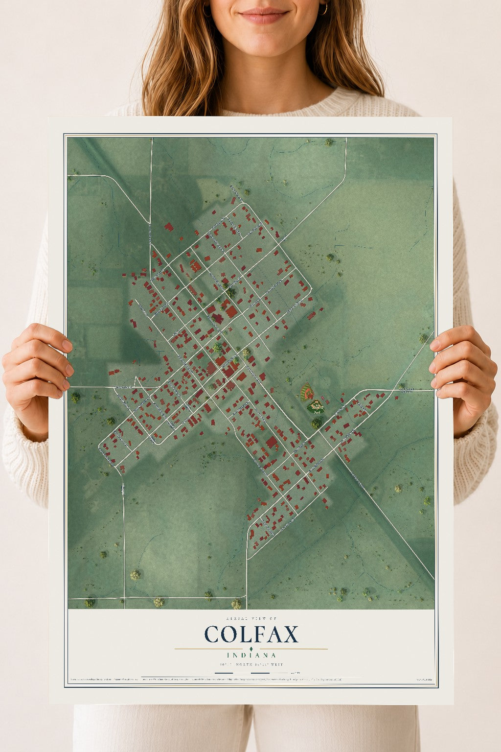 Map of Colfax, Indiana, 18 x 24 inch unframed archival matte print