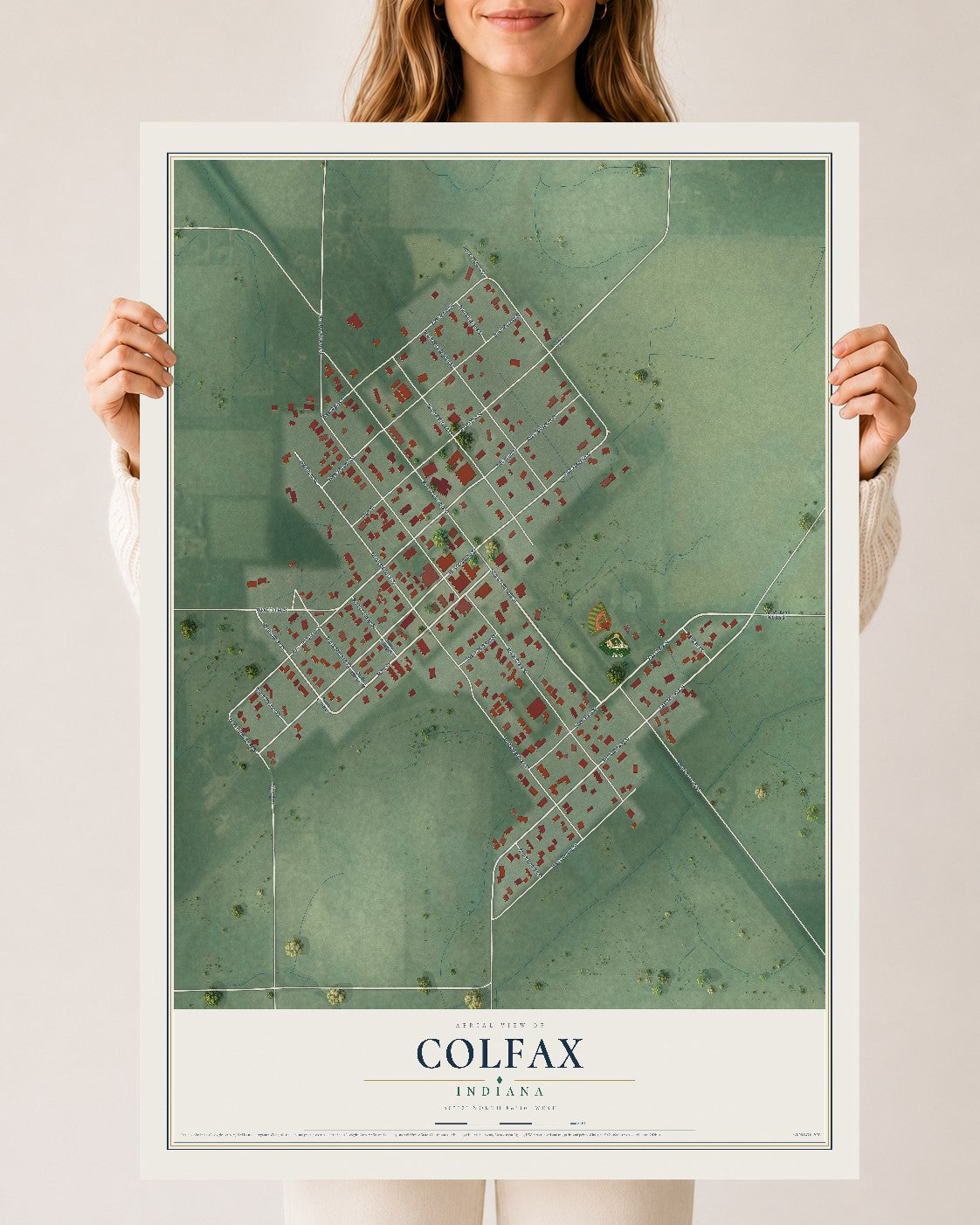 Map of Colfax, Indiana, 24 x 36 inch unframed archival matte print