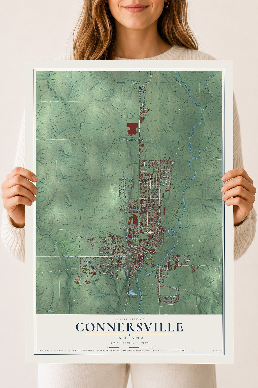 Map of Connersville, Indiana, 18 x 24 inch unframed archival matte print