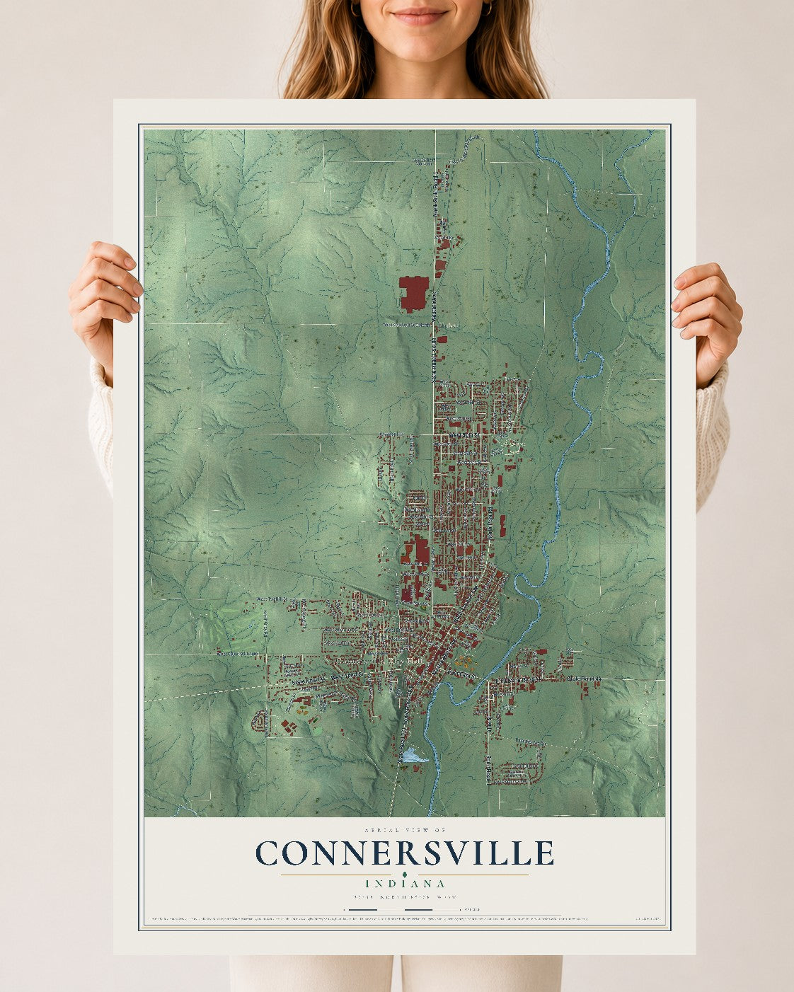 Map of Connersville, Indiana, 24 x 36 inch unframed archival matte print