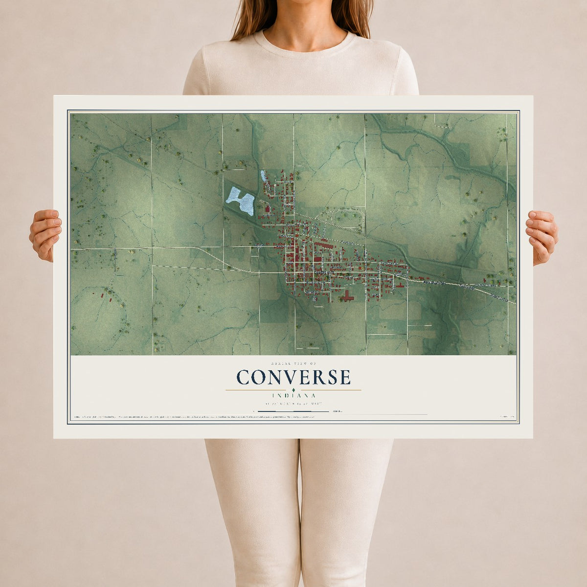 Map of Converse, Indiana, 24 x 36 inch unframed archival matte print