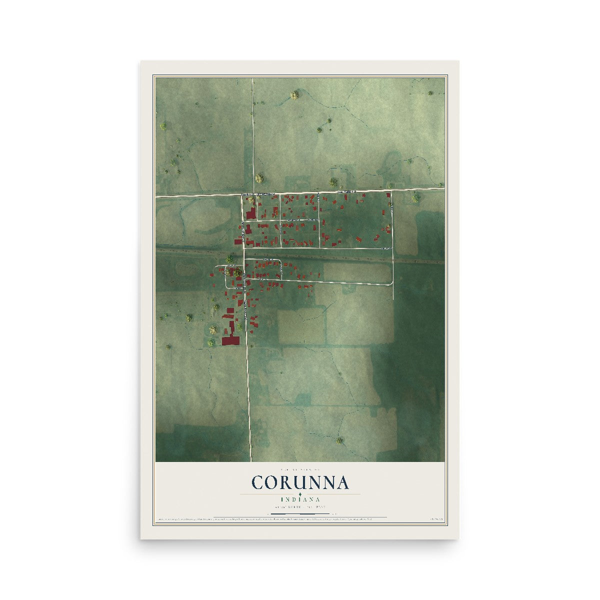 Map of Corunna, Indiana, 12 x 18 inch unframed archival matte print