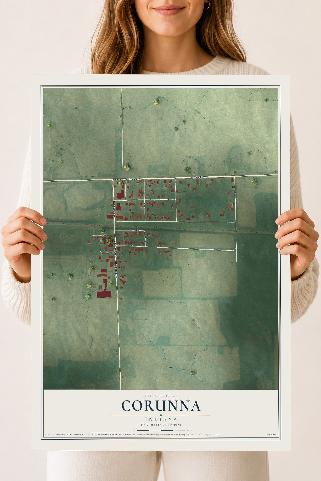 Map of Corunna, Indiana, 18 x 24 inch unframed archival matte print