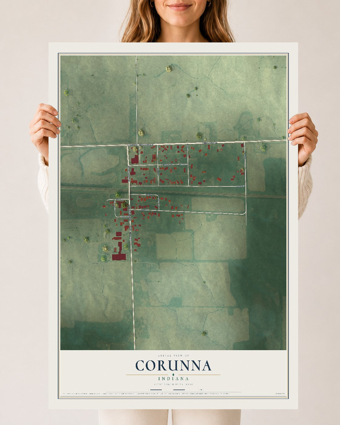 Map of Corunna, Indiana, 24 x 36 inch unframed archival matte print