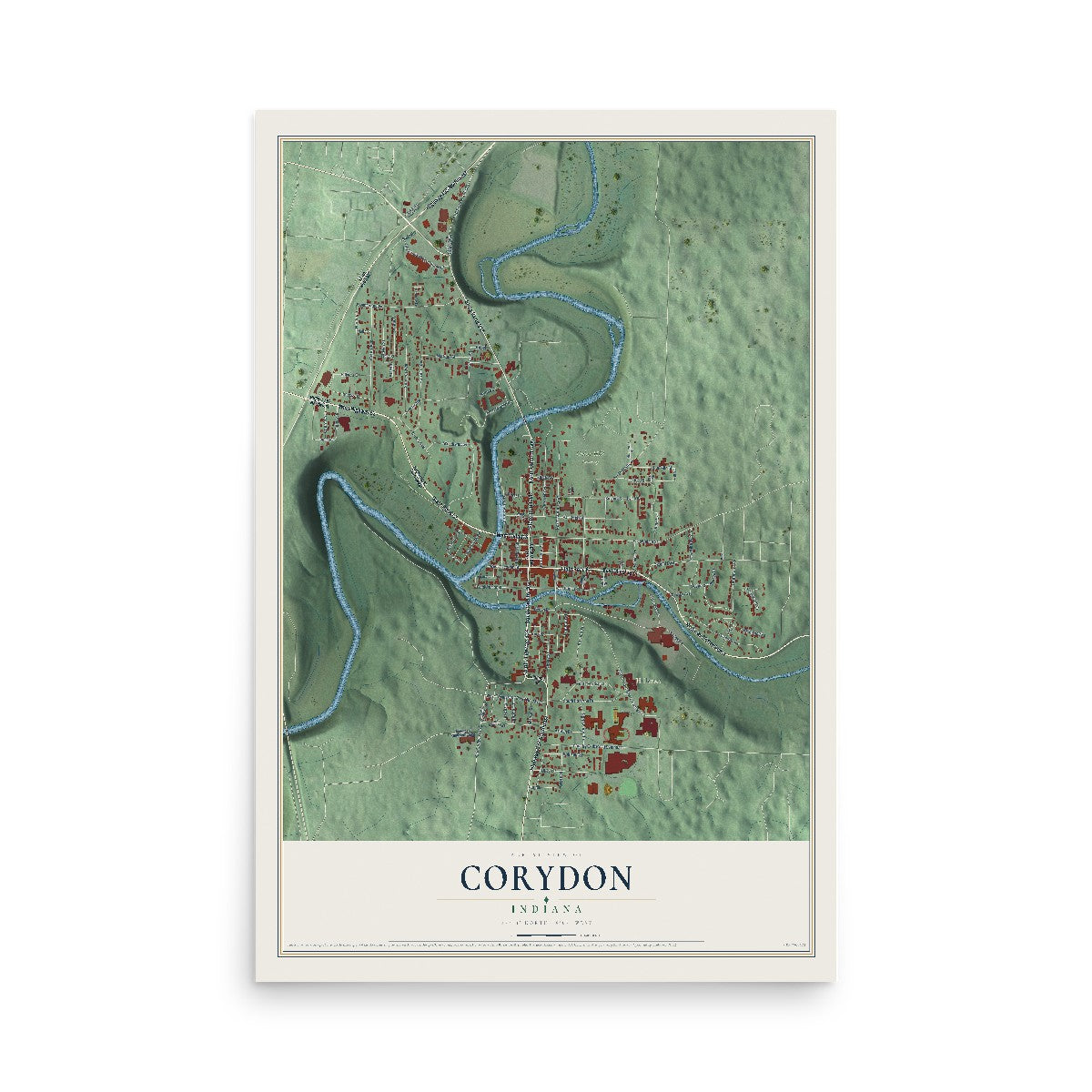 Map of Corydon, Indiana, 12 x 18 inch unframed archival matte print