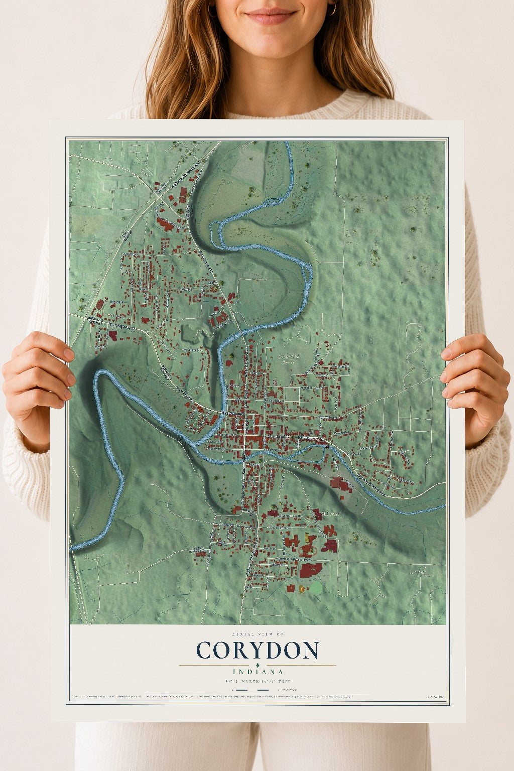 Map of Corydon, Indiana, 18 x 24 inch unframed archival matte print