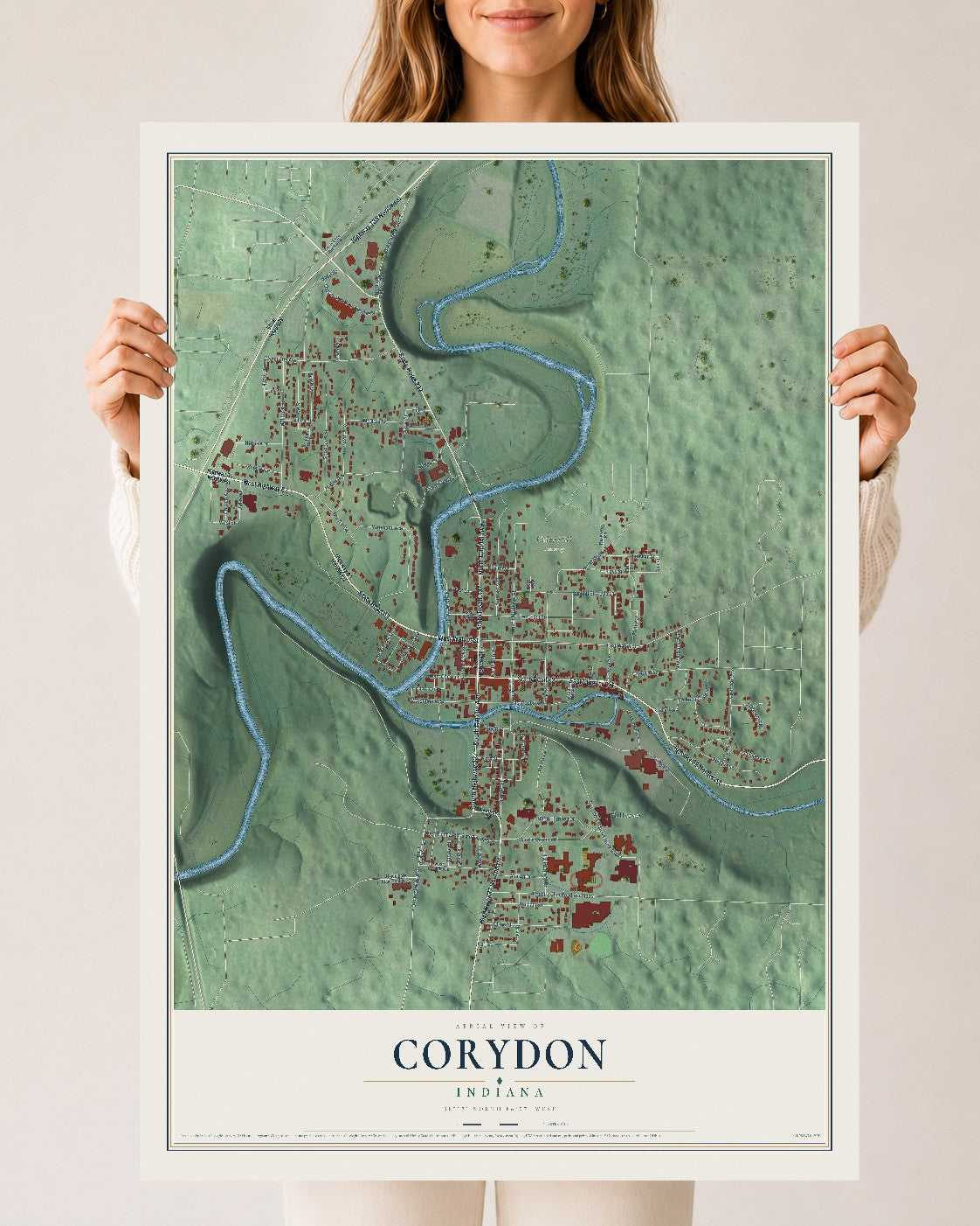 Map of Corydon, Indiana, 24 x 36 inch unframed archival matte print