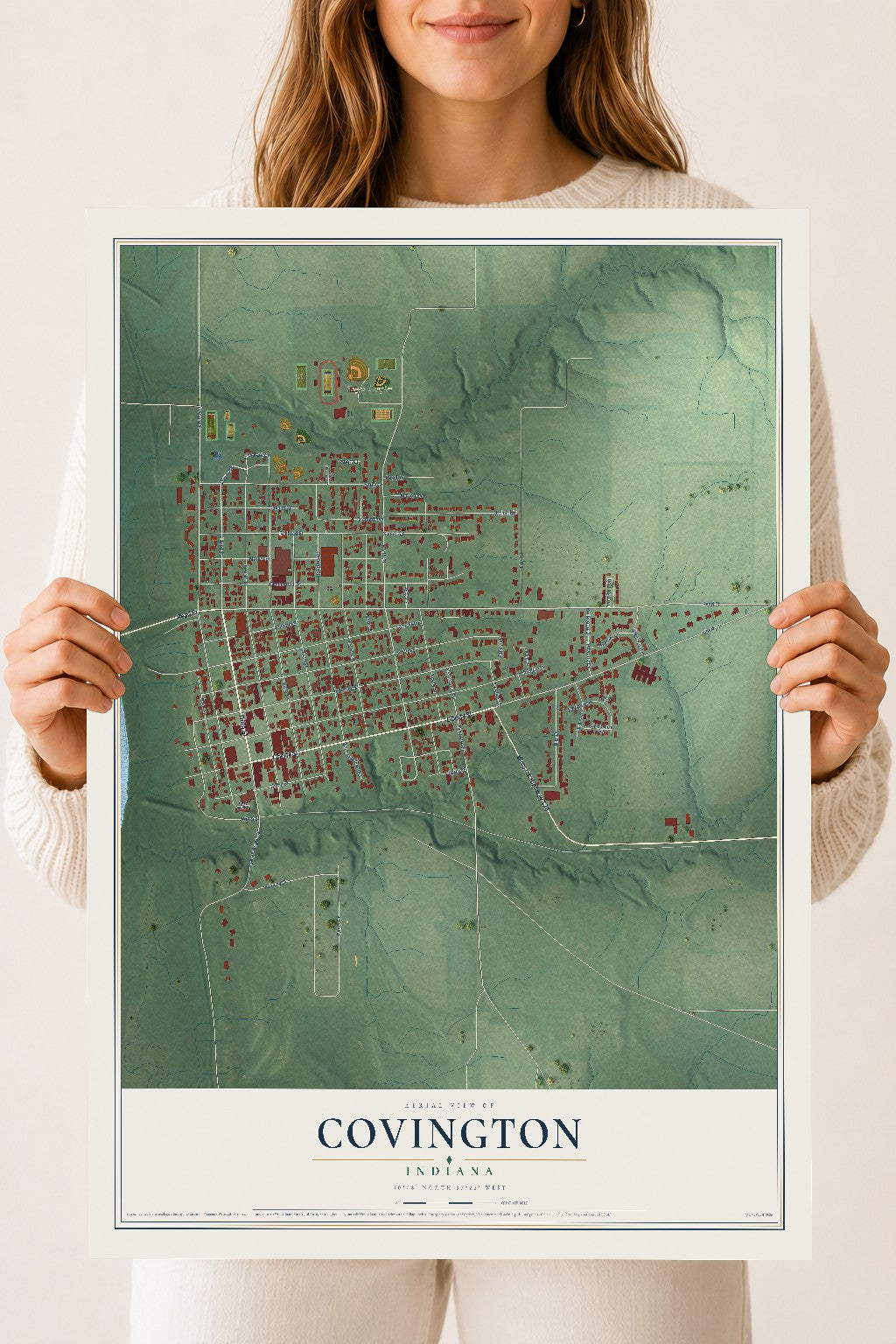 Map of Covington, Indiana, 18 x 24 inch unframed archival matte print