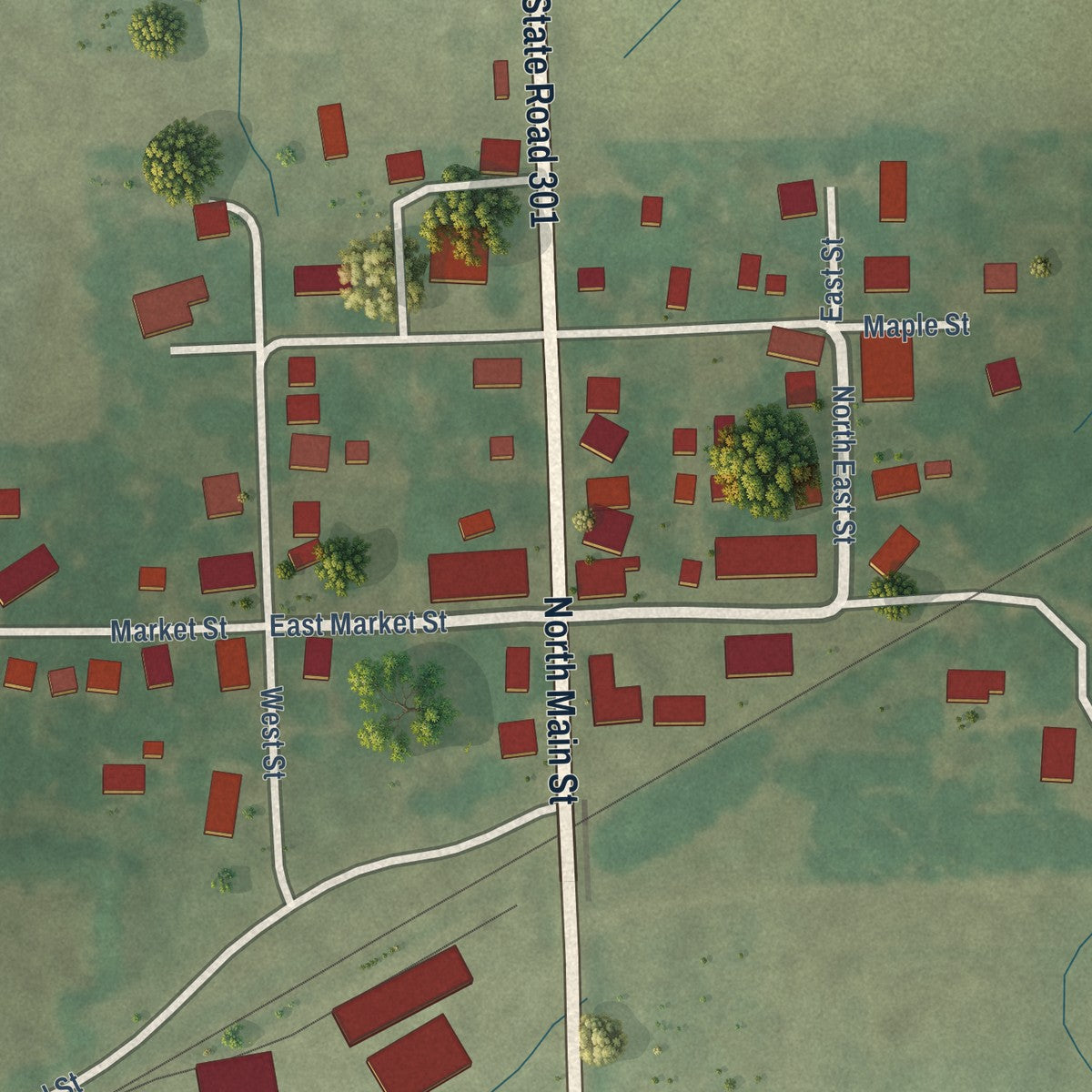 Close-up of the map of Craigville, Indiana print showing street and building detail