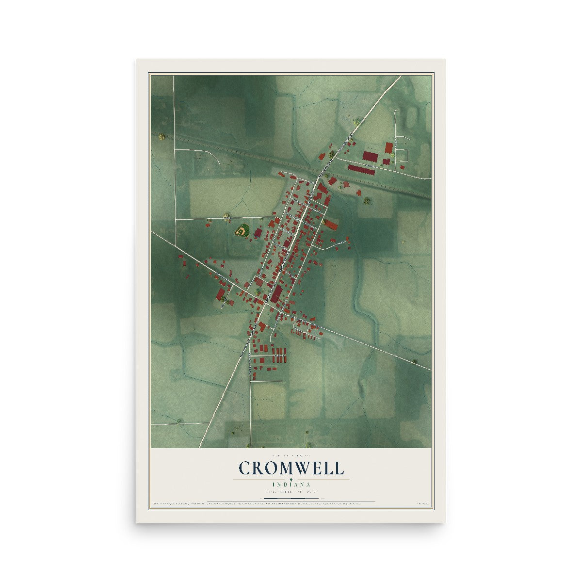 Map of Cromwell, Indiana, 12 x 18 inch unframed archival matte print