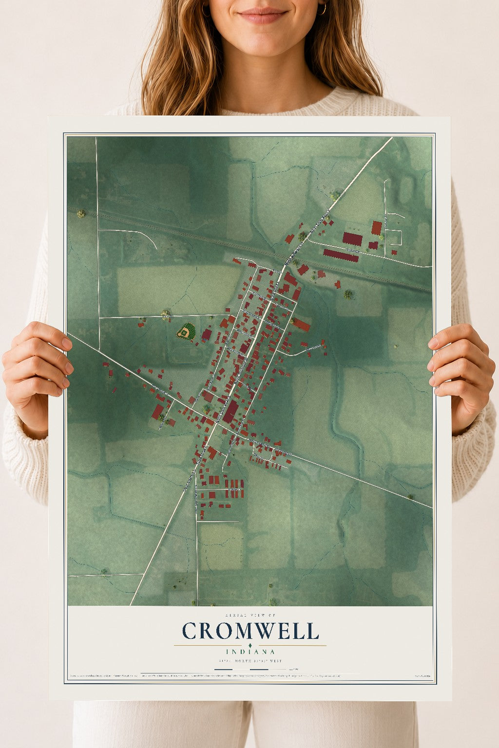 Map of Cromwell, Indiana, 18 x 24 inch unframed archival matte print