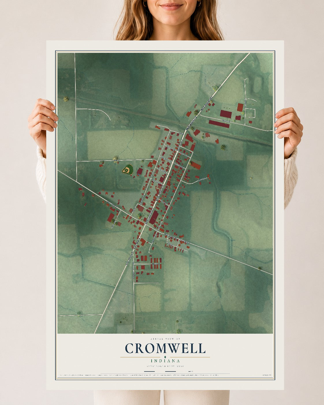Map of Cromwell, Indiana, 24 x 36 inch unframed archival matte print