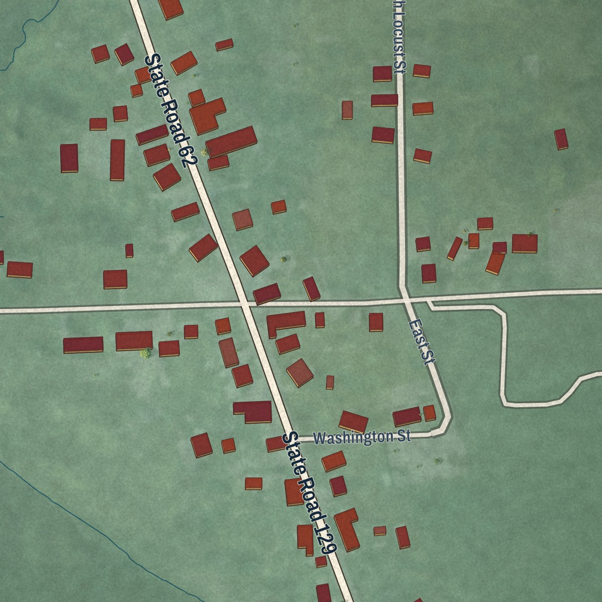 Close-up of the map of Cross Plains, Indiana print showing street and building detail