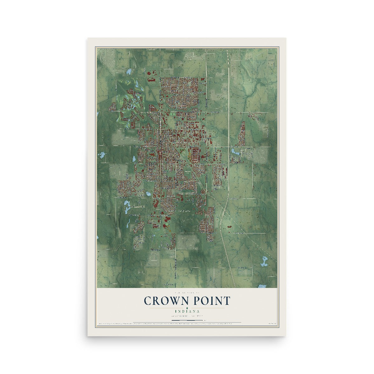 Map of Crown Point, Indiana, 12 x 18 inch unframed archival matte print