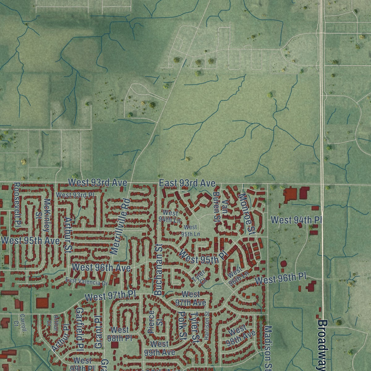 Second close-up of the map of Crown Point, Indiana print showing more streets and buildings
