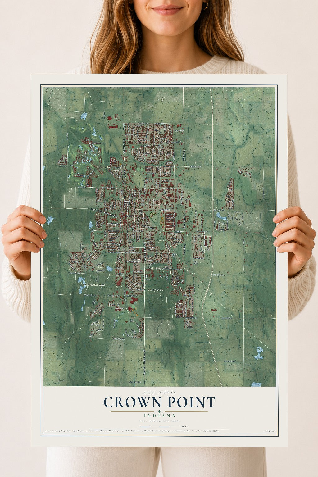 Map of Crown Point, Indiana, 18 x 24 inch unframed archival matte print