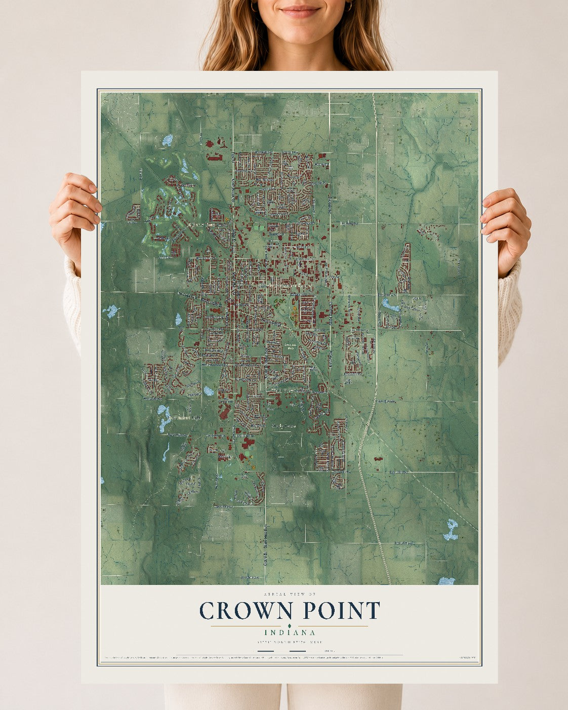 Map of Crown Point, Indiana, 24 x 36 inch unframed archival matte print