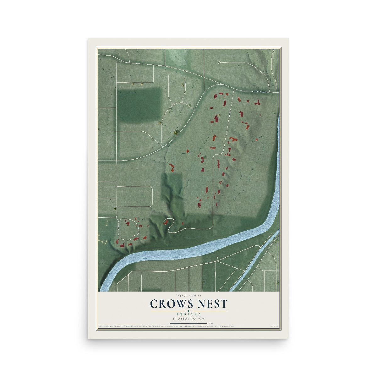 Map of Crows Nest, Indiana, 12 x 18 inch unframed archival matte print