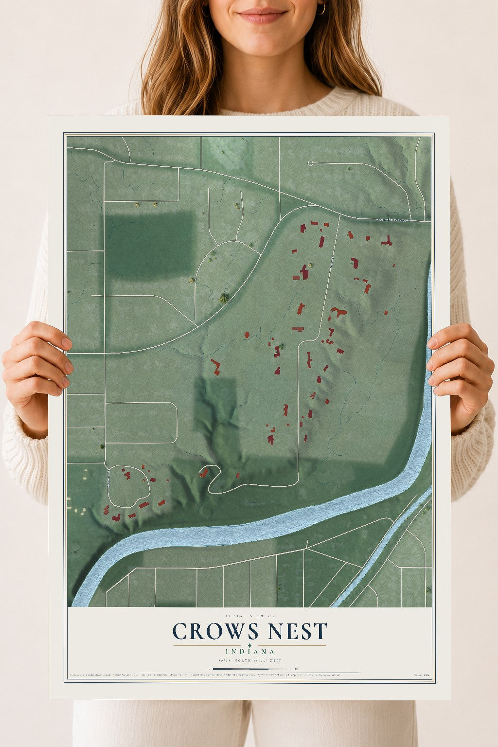 Map of Crows Nest, Indiana, 18 x 24 inch unframed archival matte print