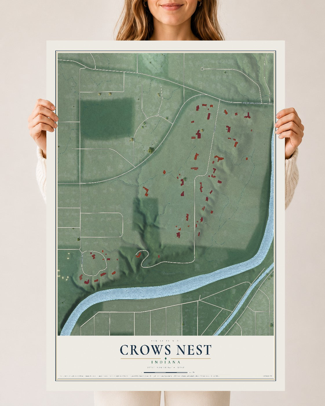 Map of Crows Nest, Indiana, 24 x 36 inch unframed archival matte print