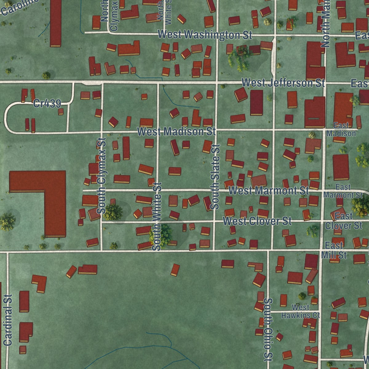 Second close-up of the map of Culver, Indiana print showing more streets and buildings