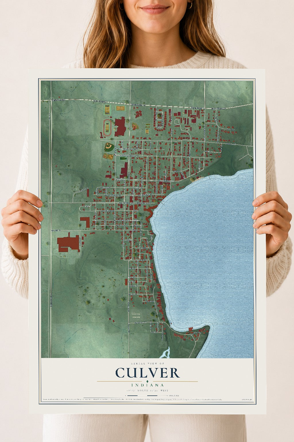 Map of Culver, Indiana, 18 x 24 inch unframed archival matte print