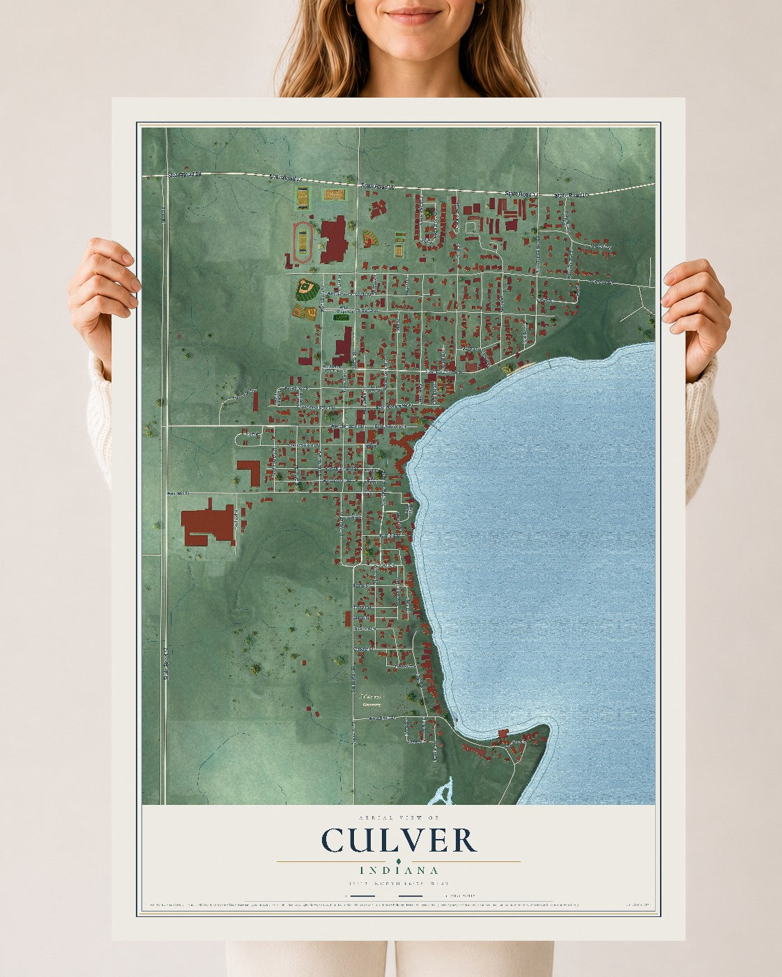 Map of Culver, Indiana, 24 x 36 inch unframed archival matte print
