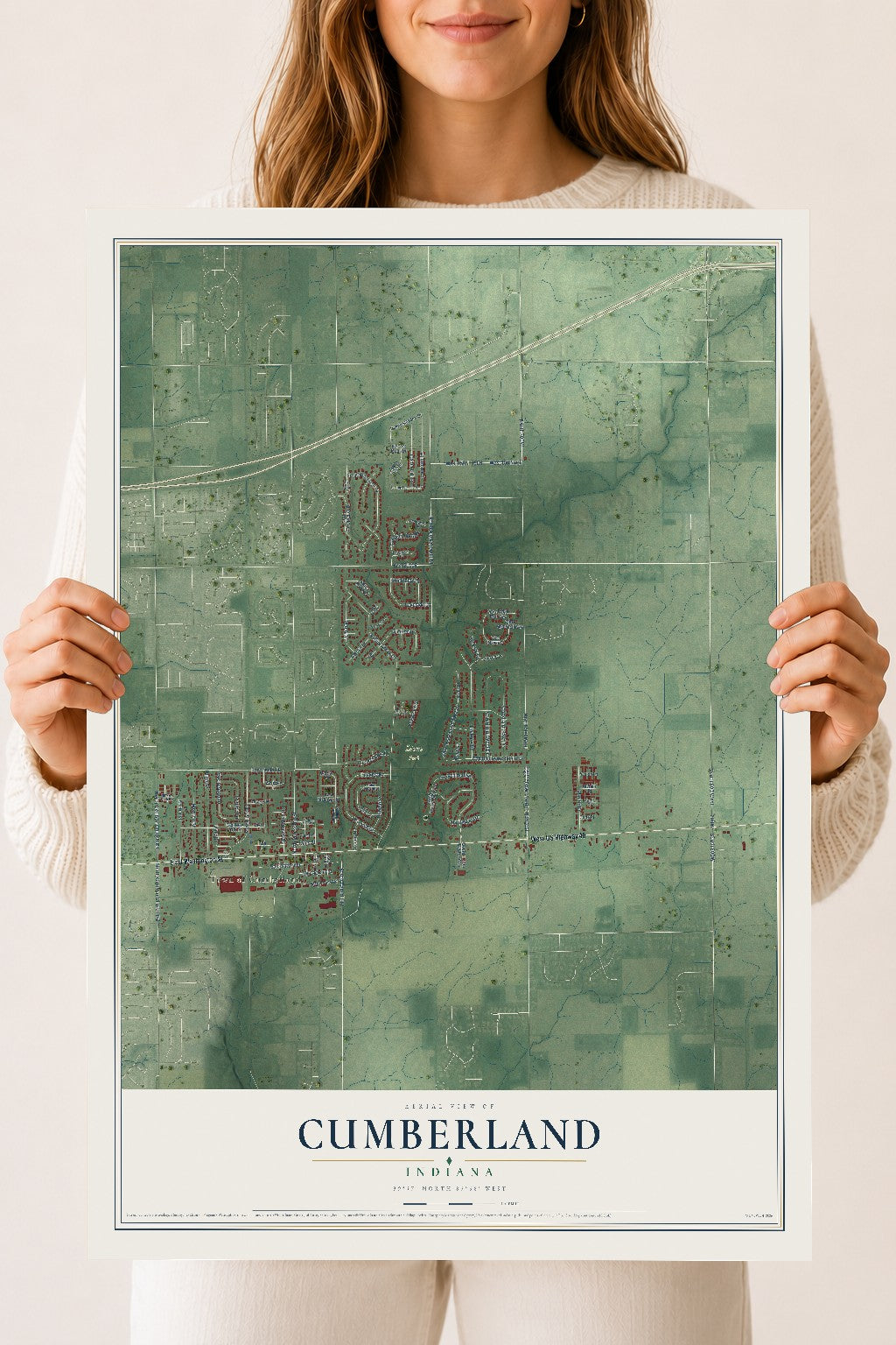 Map of Cumberland, Indiana, 18 x 24 inch unframed archival matte print