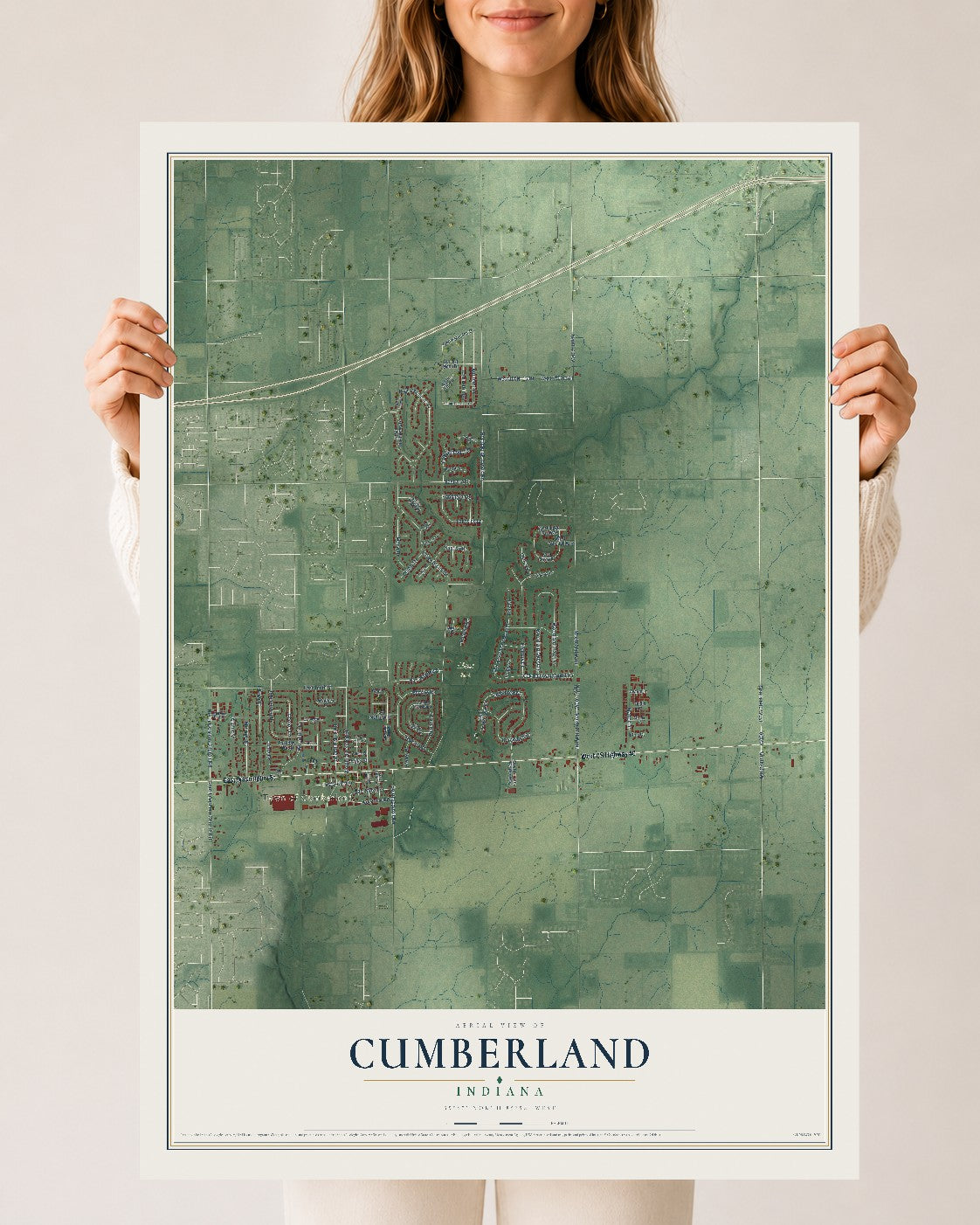 Map of Cumberland, Indiana, 24 x 36 inch unframed archival matte print