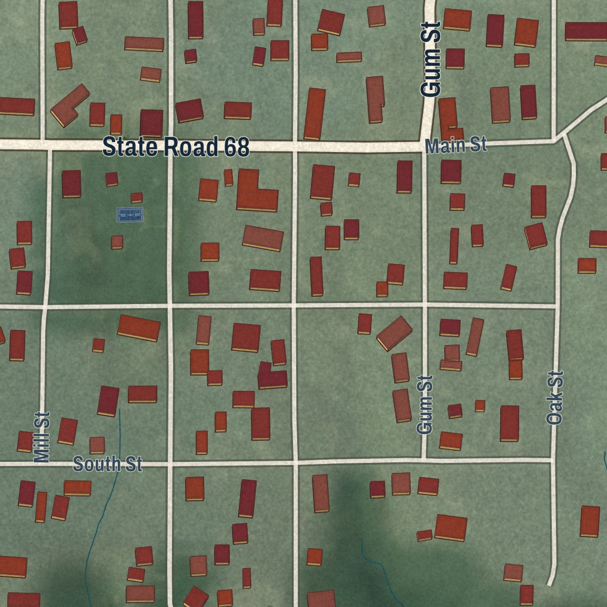 Close-up of the map of Cynthiana, Indiana print showing street and building detail