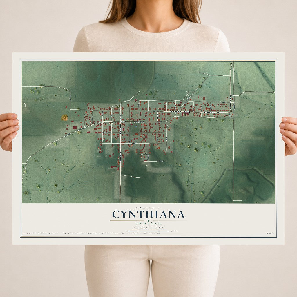Map of Cynthiana, Indiana, 18 x 24 inch unframed archival matte print