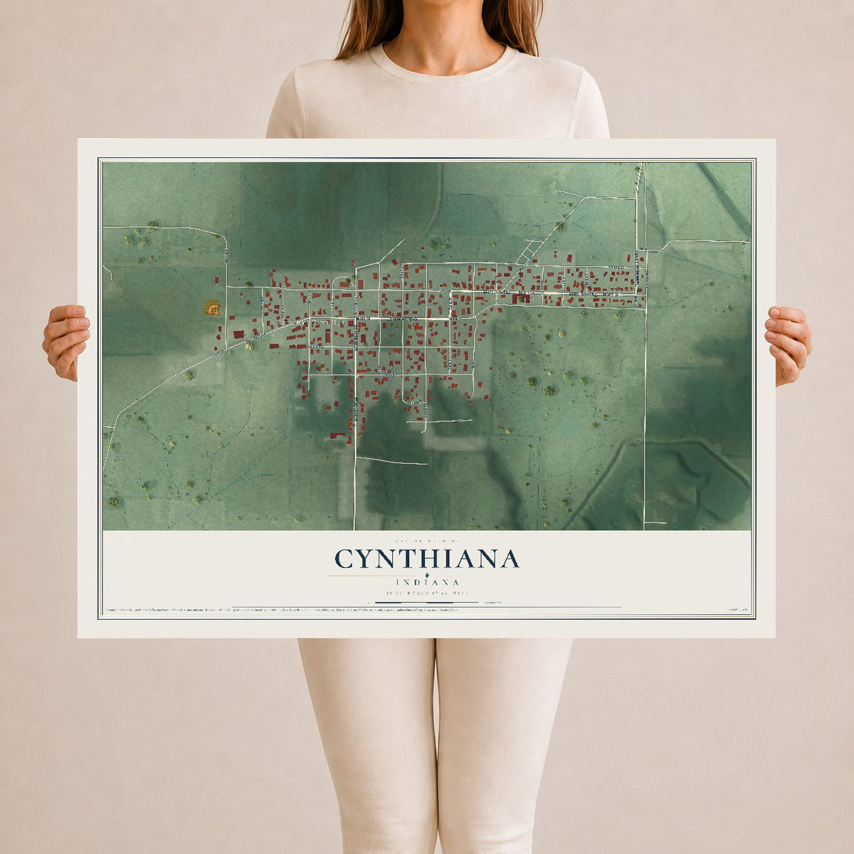 Map of Cynthiana, Indiana, 24 x 36 inch unframed archival matte print