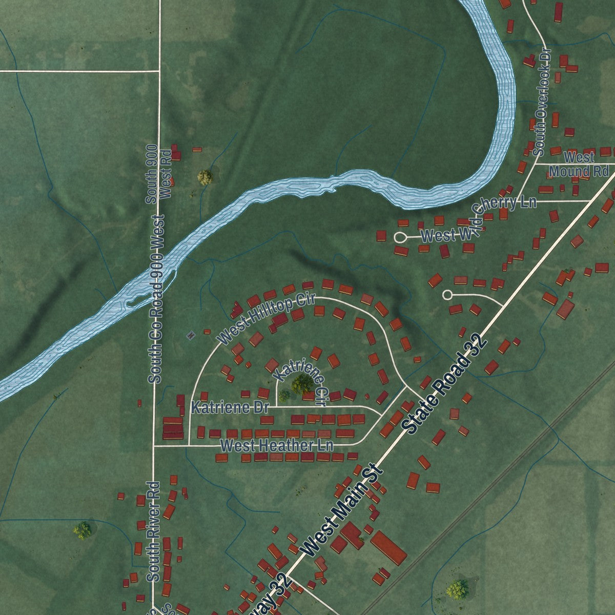 Second close-up of the map of Daleville, Indiana print showing more streets and buildings