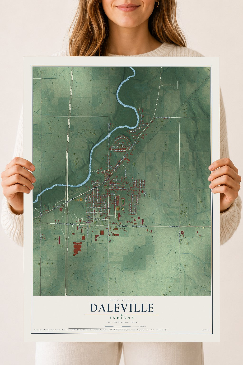 Map of Daleville, Indiana, 18 x 24 inch unframed archival matte print