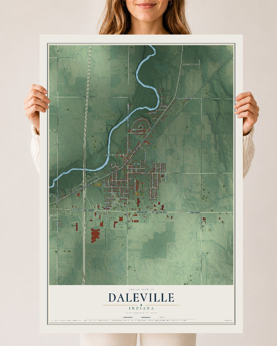 Map of Daleville, Indiana, 24 x 36 inch unframed archival matte print