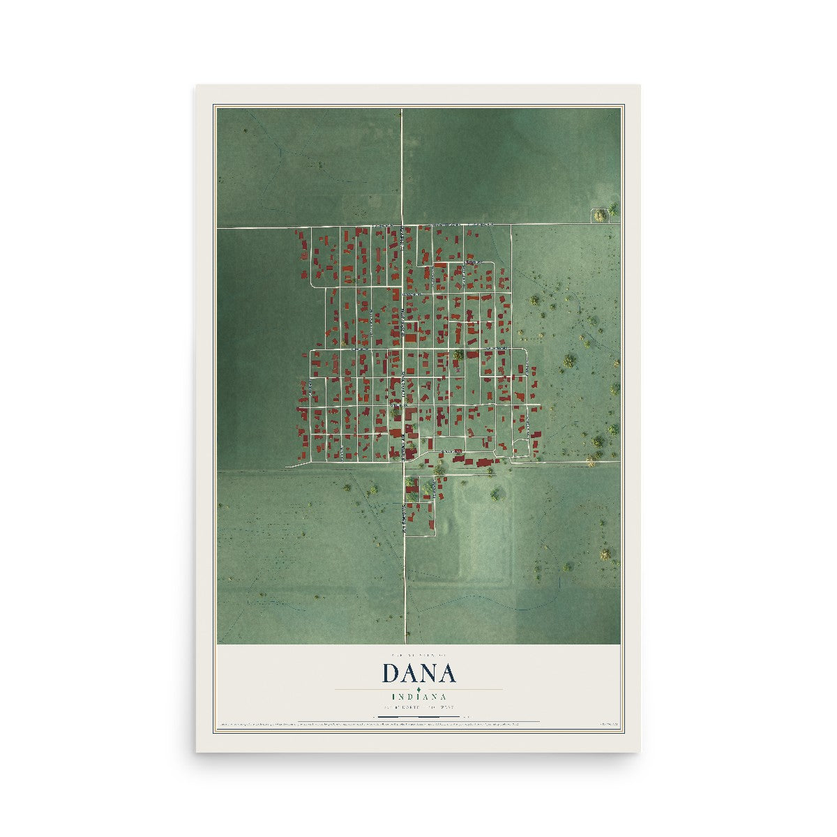 Map of Dana, Indiana, 12 x 18 inch unframed archival matte print