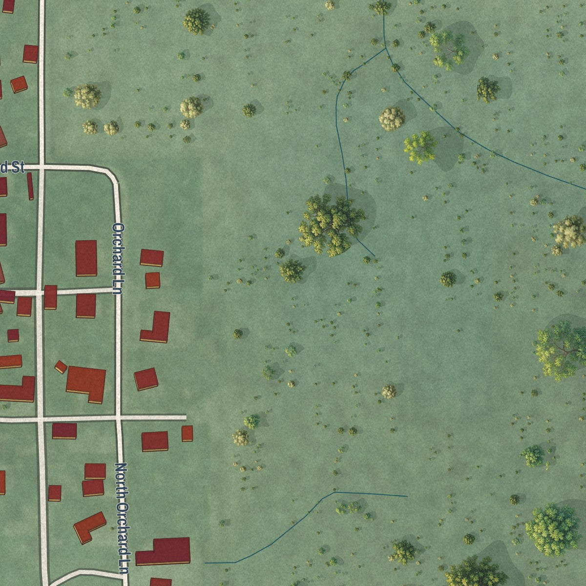 Second close-up of the map of Dana, Indiana print showing more streets and buildings