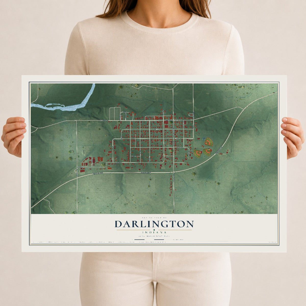 Map of Darlington, Indiana, 12 x 18 inch unframed archival matte print